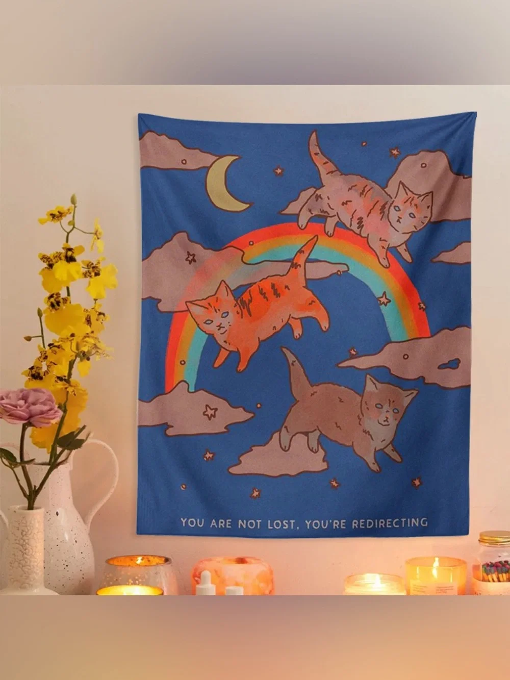 Graphic Rainbow Cute Cats Star Moon Tapestry Wall Decor
